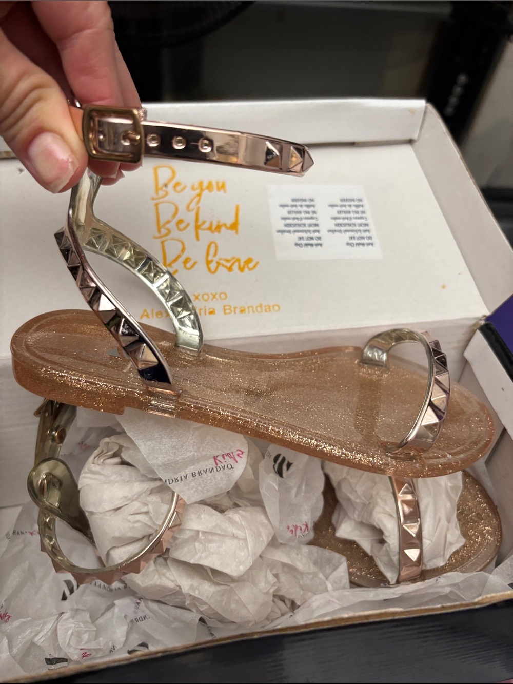Girls' Sparkling Rose Gold Jelly Sandals with Studded Straps